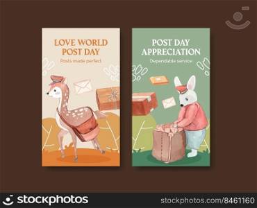 Instagram template with world post day concept,watercolor style 