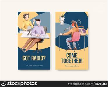 Instagram template with world radio day concept design for social media and digital marketing watercolor vector illustration