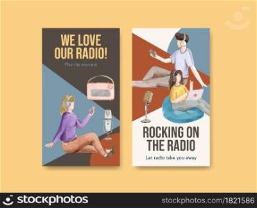 Instagram template with world radio day concept design for social media and digital marketing watercolor vector illustration