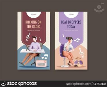 Instagram template with world radio day concept design for social media and digital marketing watercolor vector illustration 