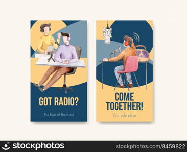 Instagram template with world radio day concept design for social media and digital marketing watercolor vector illustration 