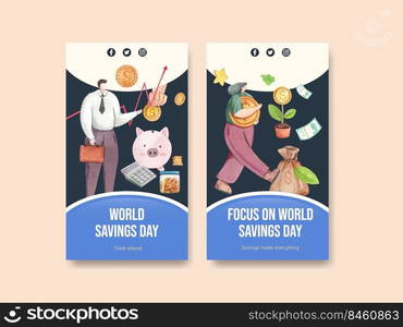 Instagram template with world savings day concept,watercolor style 