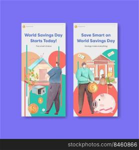 Instagram template with world savings day concept,watercolor style 
