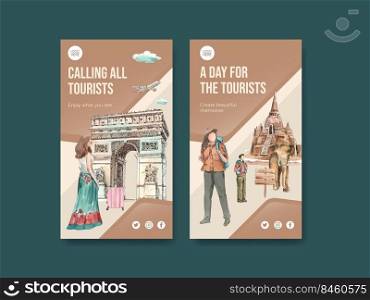 Instagram template with world tourism day concept,watercolor style 