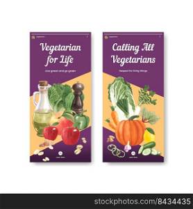 Instagram template with world vegetarian day concept,watercolor style 