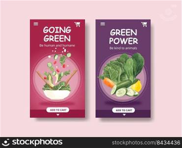 Instagram template with world vegetarian day concept,watercolor style 