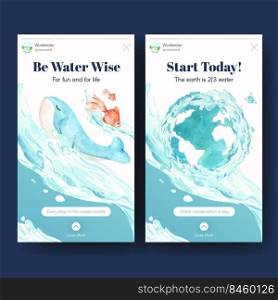 Instagram template with world water day concept design for social media watercolor vector illustration 