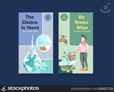 Instagram template with world water day concept design for social media watercolor vector illustration 