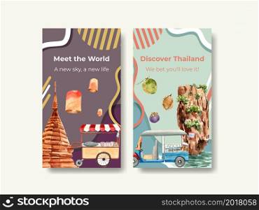 Instagram with Thailand travel concept design for social media and internet watercolor vector illustration