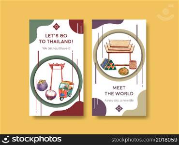 Instagram with Thailand travel concept design for social media and internet watercolor vector illustration