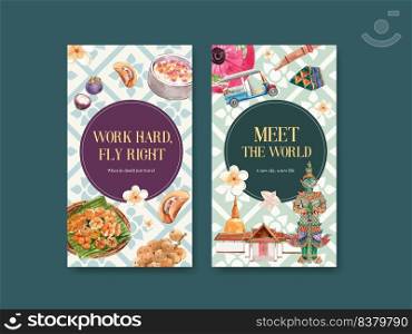 Instagram with Thailand travel concept design for social media and internet watercolor vector illustration 