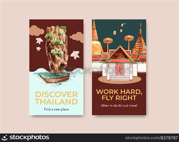 Instagram with Thailand travel concept design for social media and internet watercolor vector illustration

