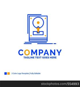 install, drive, hdd, save, upload Blue Yellow Business Logo template. Creative Design Template Place for Tagline.