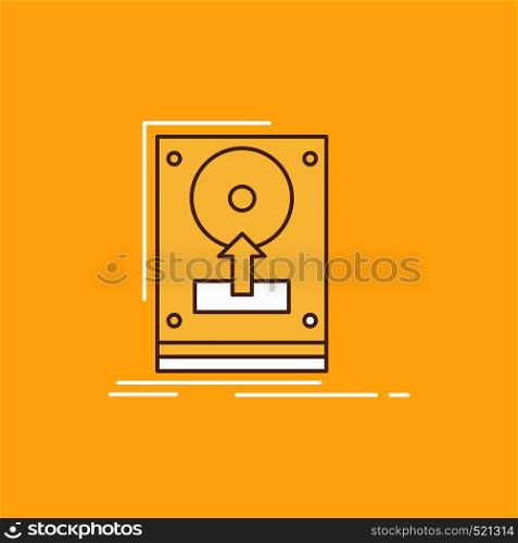 install, drive, hdd, save, upload Flat Line Filled Icon. Beautiful Logo button over yellow background for UI and UX, website or mobile application. Vector EPS10 Abstract Template background