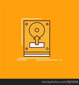 install, drive, hdd, save, upload Flat Line Filled Icon. Beautiful Logo button over yellow background for UI and UX, website or mobile application. Vector EPS10 Abstract Template background