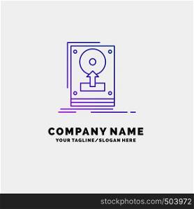 install, drive, hdd, save, upload Purple Business Logo Template. Place for Tagline. Vector EPS10 Abstract Template background