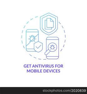Installing antivirus for mobile devices blue concept icon. Personal information protection abstract idea thin line illustration. Privacy online protection. Vector isolated outline color drawing. Installing antivirus for mobile devices blue concept icon