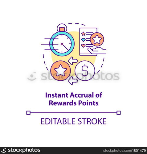 Instant accrual of rewards points concept icon. Meet customers needs abstract idea thin line illustration. Loyalty program points. Vector isolated outline color drawing. Editable stroke. Instant accrual of rewards points concept icon