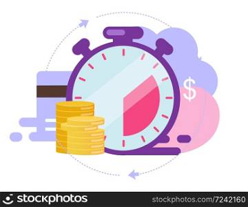Instant payment flat vector illustration. Quick cash and credit loans services cartoon concept. Invoice payment terms on white background. Short term investment fund, Deposit period isolated metaphor
