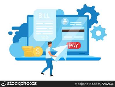 Instant payments flat vector illustration. Bill pay, online receipt, invoice cartoon concept. Internet banking account. Ebanking user. Credit cards transactions, money transfer isolated metaphor