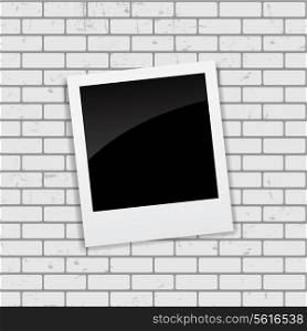 Instant Photos on Grunge Brick Background Vector Illustration.