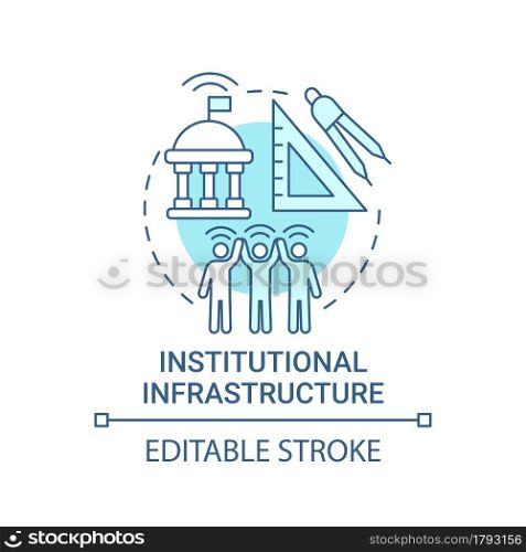 Institutional infrastructure blue concept icon. Organizational structure abstract idea thin line illustration. Political and economic systems. Vector isolated outline color drawing. Editable stroke. Institutional infrastructure blue concept icon