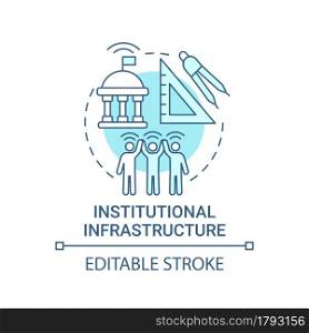 Institutional infrastructure blue concept icon. Organizational structure abstract idea thin line illustration. Political and economic systems. Vector isolated outline color drawing. Editable stroke. Institutional infrastructure blue concept icon