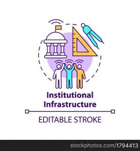 Institutional infrastructure concept icon. Governance and management abstract idea thin line illustration. Political and economic systems. Vector isolated outline color drawing. Editable stroke. Institutional infrastructure concept icon