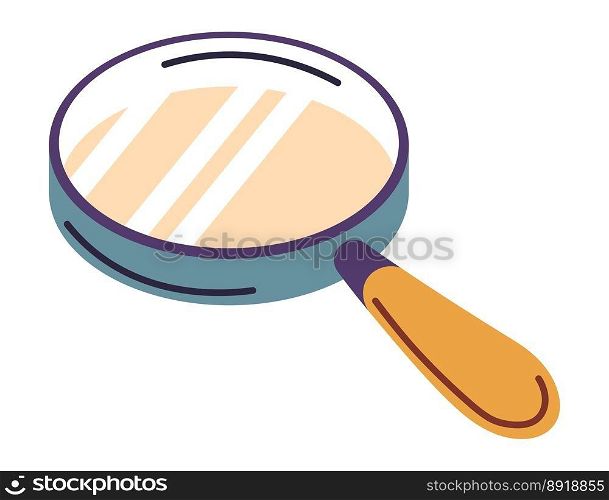 Instrument and tool for looking closer and zooming in, isolated tool magnifying glass with wooden handle. Searching or studying, science or education, school supplies for work. Vector in flat style. Magnifying glass with wooden handle, searching