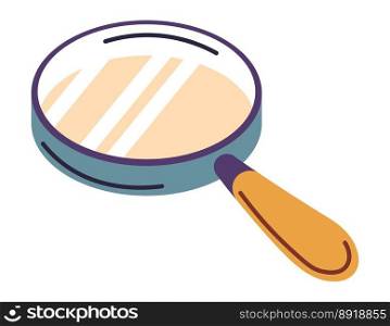 Instrument and tool for looking closer and zooming in, isolated tool magnifying glass with wooden handle. Searching or studying, science or education, school supplies for work. Vector in flat style. Magnifying glass with wooden handle, searching