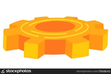Instrument gearwheel, cogwheel that symbolizes business tool as ambitions. Orange metal gear equipment. Vector illustration in flat cartoon style. Business Tool Gearwheel, Instrument Cogwheel