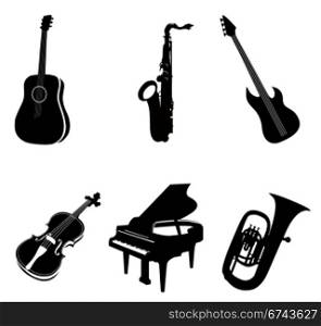Instrument set. Set of stylized silhouettes of various instruments