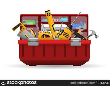 Instrument toolbox with tools kit. Tool box. Vector instrument toolbox with tools kit for home repair isolated on white background