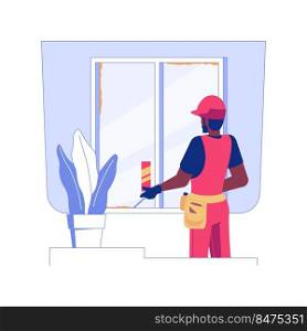 Insulating windows isolated concept vector illustration. Contractor spraying foam sealant on a new window, interior works, private house building, residential construction vector concept.. Insulating windows isolated concept vector illustration.