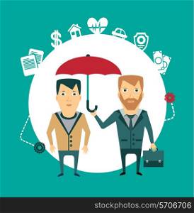 insurance agent holding umbrella illustration. Flat modern style vector design