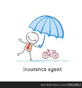 insurance agent protects bike umbrella