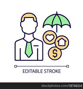 Insurance agent RGB color icon. Life, health and property insurance seller. Customer service specialist. Insurer employee. Isolated vector illustration. Simple filled line drawing. Editable stroke. Insurance agent RGB color icon