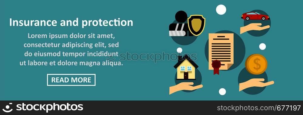 Insurance and protection banner horizontal concept. Flat illustration of insurance and protection banner horizontal vector concept for web. Insurance and protection banner horizontal concept