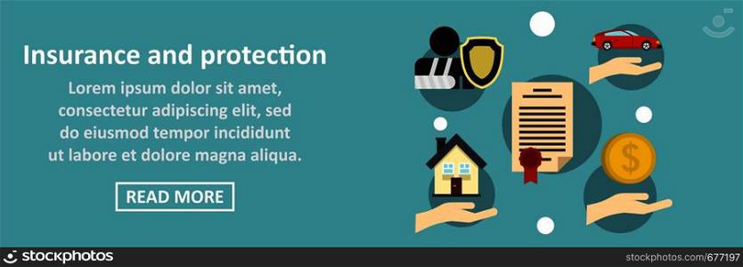Insurance and protection banner horizontal concept. Flat illustration of insurance and protection banner horizontal vector concept for web. Insurance and protection banner horizontal concept