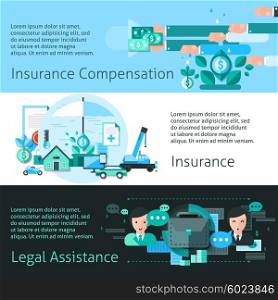 Insurance And Risk Banners Set. Insurance and risk horizontal banners set with compensation symbols flat isolated vector illustration