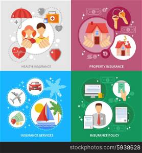 Insurance Concept Icons Set . Insurance concept icons set with health property and insurance services symbols flat isolated vector illustration