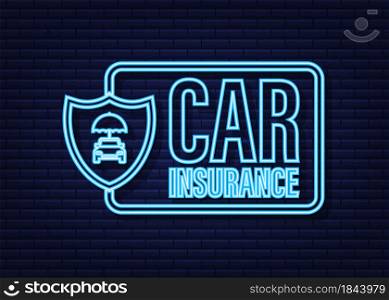 Insurance contract document. Shield icon. Protection. Neon icon. Vector stock illustration. Insurance contract document. Shield icon. Protection. Neon icon. Vector stock illustration.