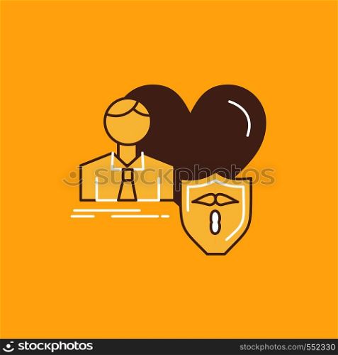 insurance, family, home, protect, heart Flat Line Filled Icon. Beautiful Logo button over yellow background for UI and UX, website or mobile application. Vector EPS10 Abstract Template background