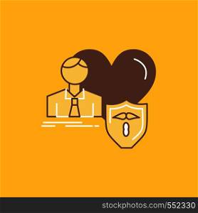 insurance, family, home, protect, heart Flat Line Filled Icon. Beautiful Logo button over yellow background for UI and UX, website or mobile application. Vector EPS10 Abstract Template background