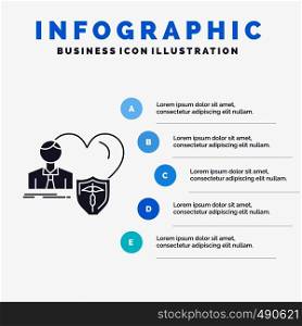 insurance, family, home, protect, heart Infographics Template for Website and Presentation. GLyph Gray icon with Blue infographic style vector illustration.. Vector EPS10 Abstract Template background