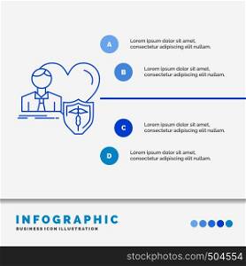 insurance, family, home, protect, heart Infographics Template for Website and Presentation. Line Blue icon infographic style vector illustration. Vector EPS10 Abstract Template background