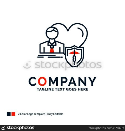 insurance, family, home, protect, heart Logo Design. Blue and Orange Brand Name Design. Place for Tagline. Business Logo template.