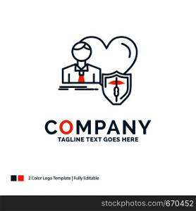 insurance, family, home, protect, heart Logo Design. Blue and Orange Brand Name Design. Place for Tagline. Business Logo template.