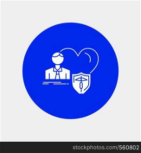 insurance, family, home, protect, heart White Glyph Icon in Circle. Vector Button illustration. Vector EPS10 Abstract Template background