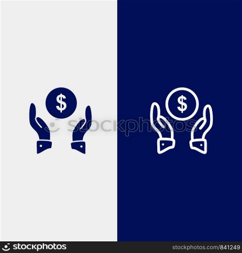 Insurance, Finance Insurance, Money, Protection Line and Glyph Solid icon Blue banner Line and Glyph Solid icon Blue banner